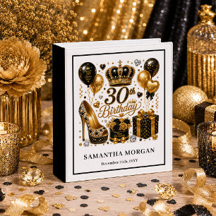 Lux Gold Glitter Black And Gold 30th Birthday Bind 3 Ring Binder