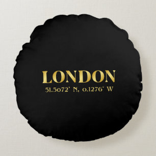 Lux Gold London Latitude & Longitude Round Pillow