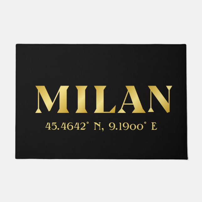 Lux Gold Milan Latitude & Longitude Black  Doormat (Front)
