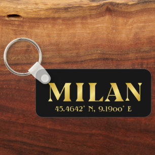 Lux Gold Milan Latitude & Longitude Black Keychain