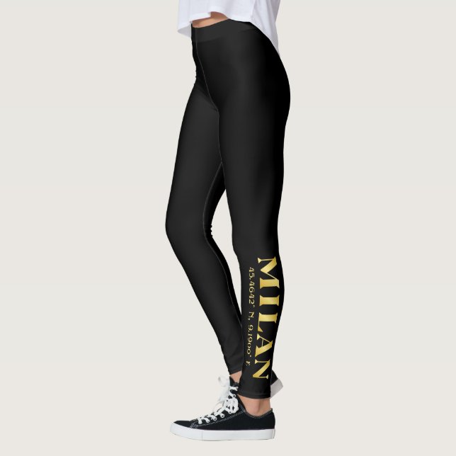 Lux Gold Milan Latitude & Longitude Black  Leggings (Left)