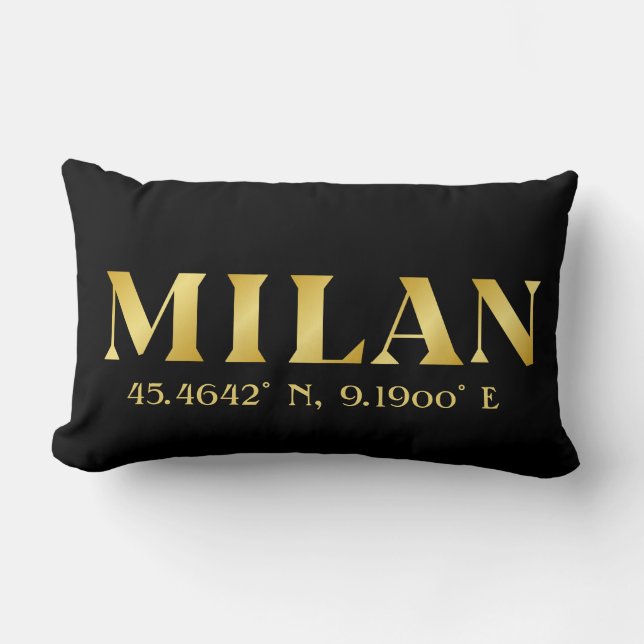 Lux Gold Milan Latitude & Longitude Black Lumbar Pillow (Front)
