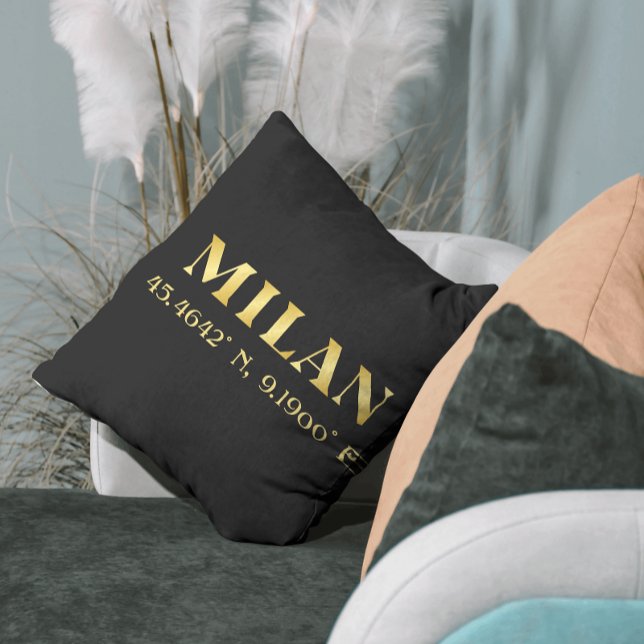Lux Gold Milan Latitude & Longitude Black  Throw Pillow (Creator Uploaded)