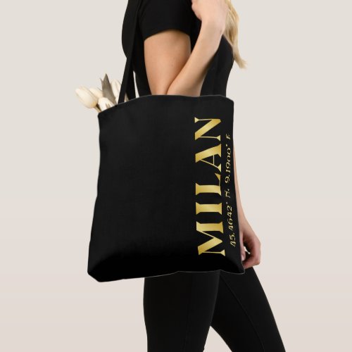 Lux Gold Milan Latitude  Longitude Black  Tote Bag