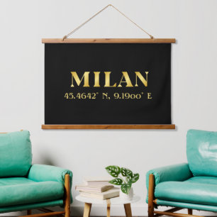 Lux Gold Milan Latitude & Longitude   Hanging Tapestry
