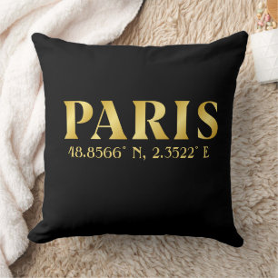 Lux Gold Paris Latitude & Longitude Throw Pillow