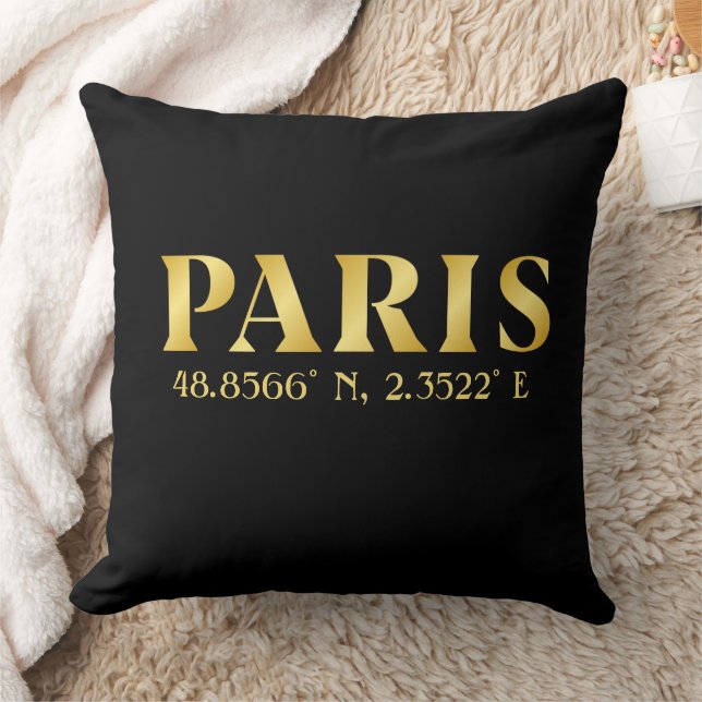Lux Gold Paris Latitude & Longitude Throw Pillow (Blanket)