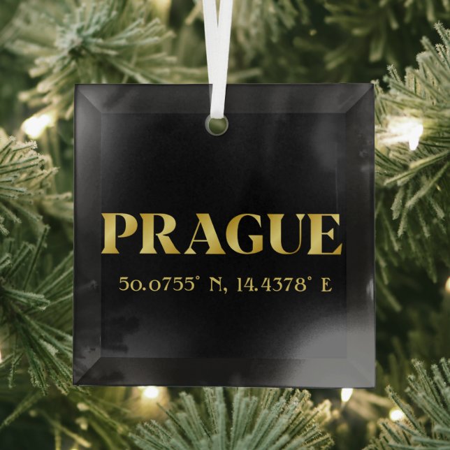 Lux Gold Prague Latitude & Longitude   Glass Ornament (Insitu)