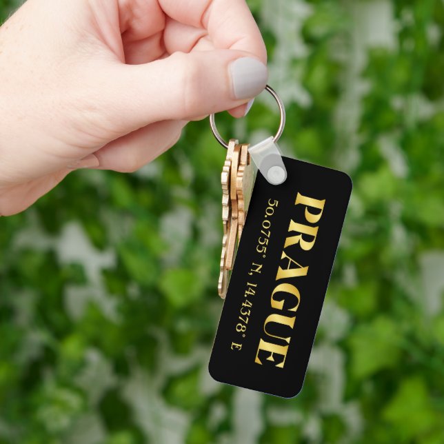Lux Gold Prague Latitude & Longitude  Keychain (Hand)