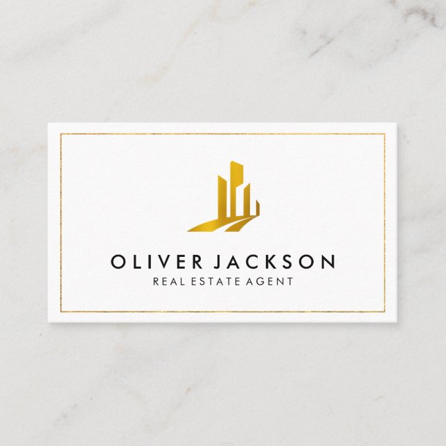 Lux Gold Real Estate White Gray Business Card (Front)