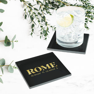 Lux Gold Rome Latitude & Longitude Glass Coaster