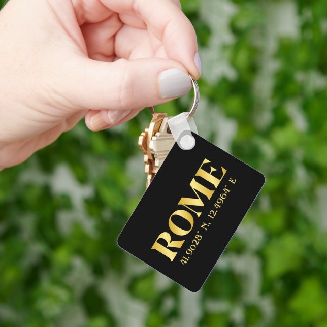 Lux Gold Rome Latitude & Longitude  Keychain (Hand)
