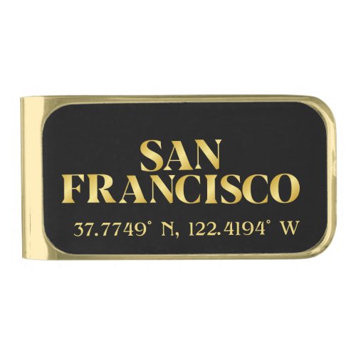 Lux Gold San Francisco Latitude  Longitude  Gold Finish Money Clip