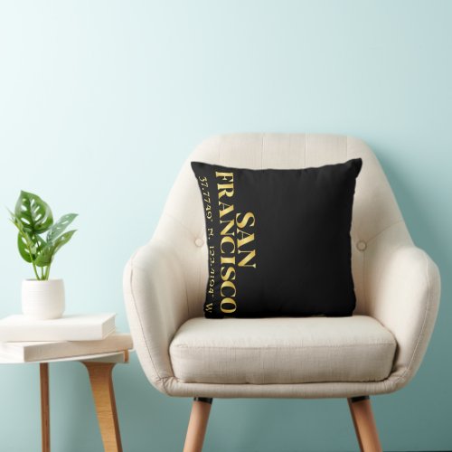 Lux Gold San Francisco Latitude  Longitude  Throw Pillow