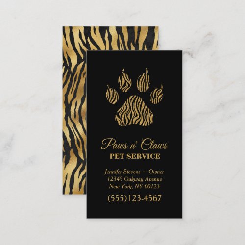 Lux Gold Tiger Print Paw Pet Service Business Card