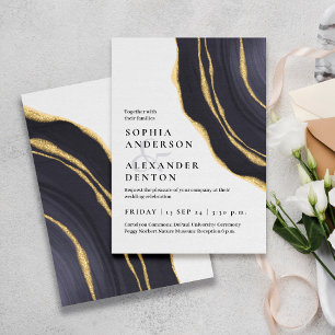 Lux grey golden agate wedding invitation