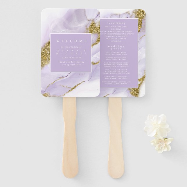 Lux Ink Lavender Abstract ID990 Hand Fan (Front and Back)