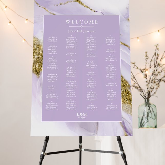 Lux Ink Lavender Abstract Seating Chart ID990 Foam Board (In Situ (Stand))