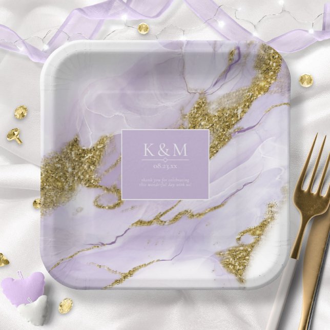 Lux Ink Lavender Abstract Wht ID990 Paper Plates (Creator Uploaded)