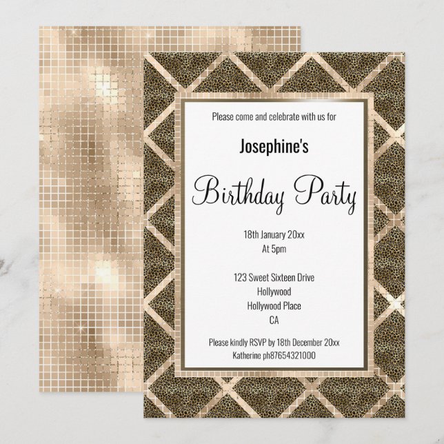  LUX LEOPARD CHAMPAGNE BIRTHDAY INVITATION (Front/Back)