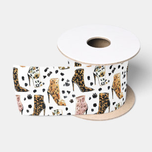 Lux Leopard Print High Heel Boots Fashion Pattern Satin Ribbon