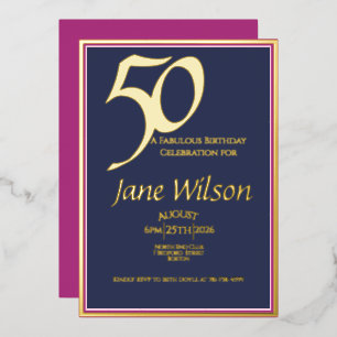 Lux Navy, Pink and Gold Foil 50th  Invitation