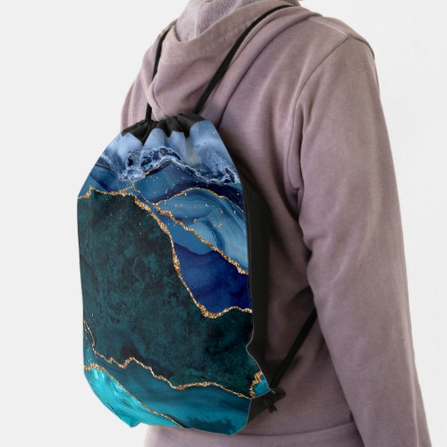 Lux Peacock Agate  Gold Drawstring Bag