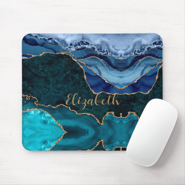 Lux Peacock Agate & Gold Personalized Mouse Pad (With Mouse)
