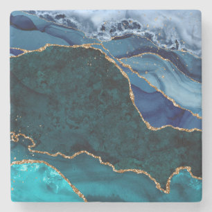 Lux Peacock Agate & Gold Stone Coaster