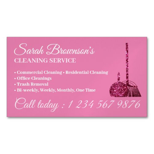 Lux Pink Glitz Glam Cleaning Service Janitorial Business Card Magnet