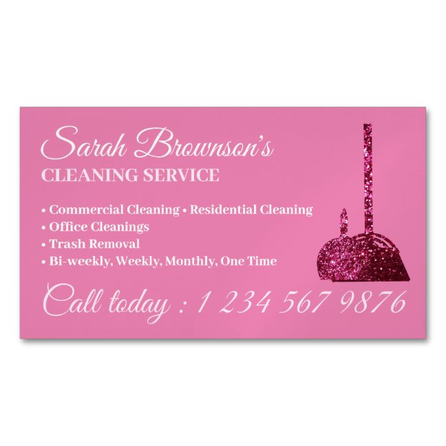 Lux Pink Glitz Glam Cleaning Service Janitorial Business Card Magnet