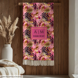 Lux pink watercolor leopard skin monogram blanket