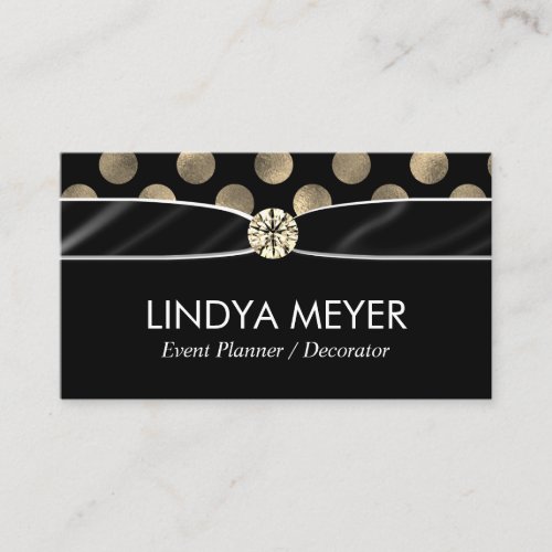 Lux Polka Dot Ribbon and Diamond Center Piece Business Card