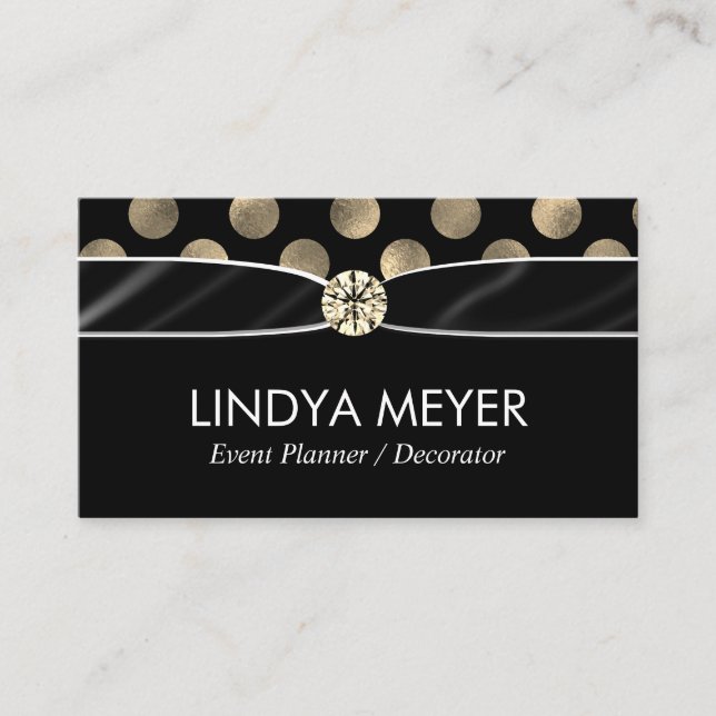 Lux Polka Dot Ribbon and Diamond Center Piece Business Card (Front)