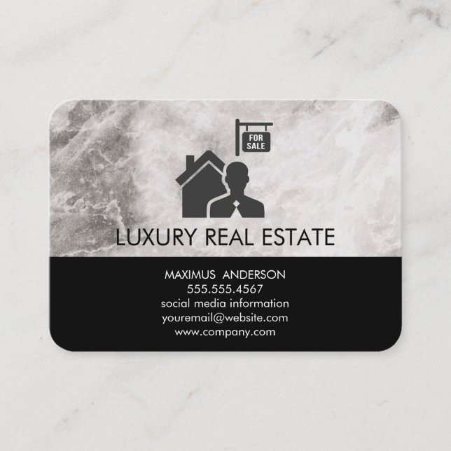 Lux Real Estate For Sale Marble Business Card (Front)
