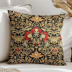 Lux Red and gold floral Art nouveau William Morris Throw Pillow