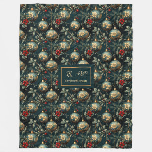 Lux red and green baubles personalized holiday fleece blanket