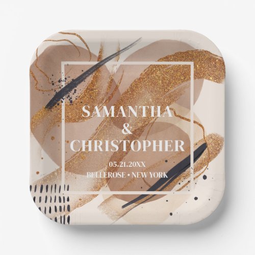 Lux rose gold glitter copper shades watercolor paper plates