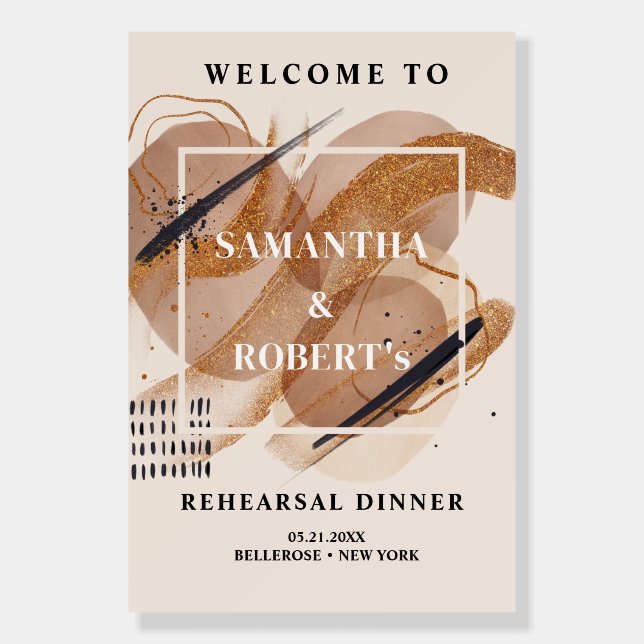 Lux rose gold glitter rehearsal dinner welcome foam board (Front)