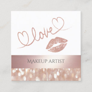 Lux rose gold lips glittery calligraphy love square business card