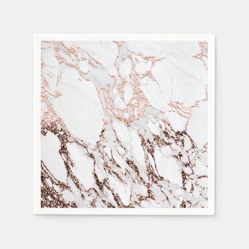 Lux Rose Gold Metallic White Gray Marble Party Paper Napkins