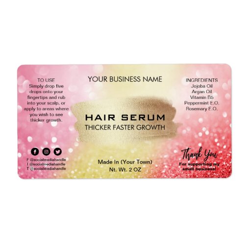 Lux Shimmer Pink Gold Red Hair Serum Labels