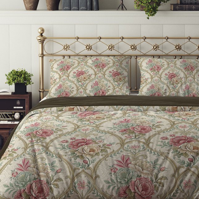 Lux Victorian Ornate Damask Pastel pink sage gold Duvet Cover (Lux Victorian Ornate Damask Pastel pink sage gold Duvet Cover)