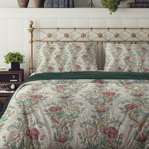 Lux Victorian Ornate Damask Pastel pink sage gold Duvet Cover