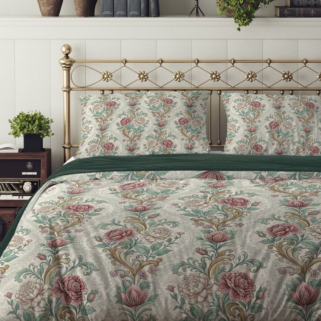 Lux Victorian Ornate Damask Pastel pink sage gold Duvet Cover (Lux Victorian Ornate Damask Pastel pink sage gold Duvet Cover)