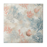 Lux Watercolor Coastal Coral & Ocean Waves (6) Ceramic Tile<br><div class="desc">An elegant watercolor coastal pattern ceramic tile featuring refined coral branches, shimmering ocean wave textures, and soft seashell accents. Designed in a rich, serene palette for a sophisticated beach-inspired look. Ideal for coastal décor lovers, luxury beach-house stylists, and anyone drawn to upscale ocean aesthetics. A stunning gift for summer celebrations,...</div>