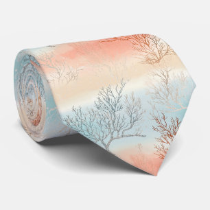 Lux Watercolor Coastal Coral & Ocean Waves Neck Tie