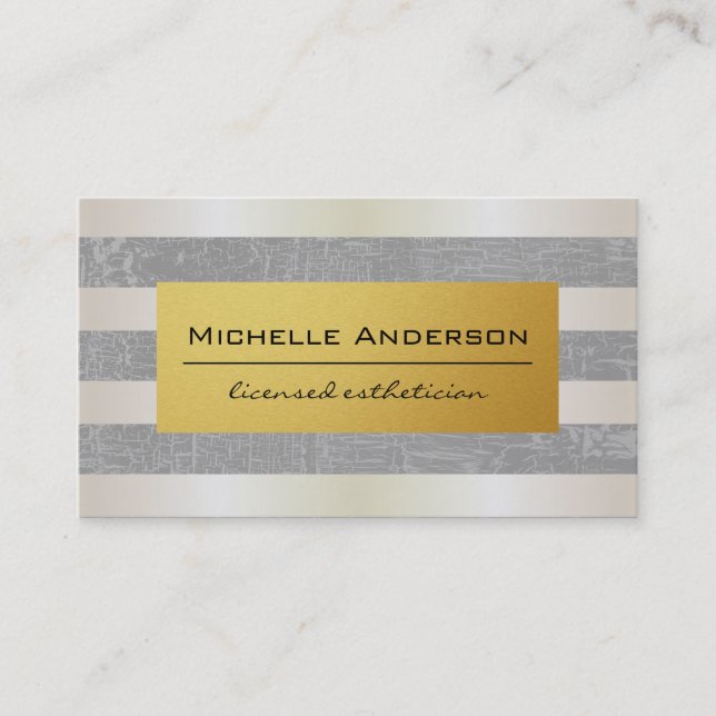 Lux White Gold Stripes with Gold Business Card (Front)