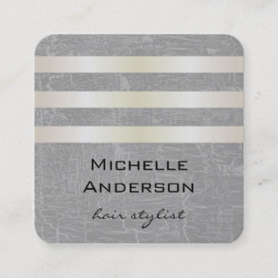 Lux White Gold Stripes with Swank Background Square Business Card