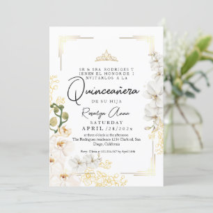 Lux White Orchid Princess Tiara Quinceañera Invitation